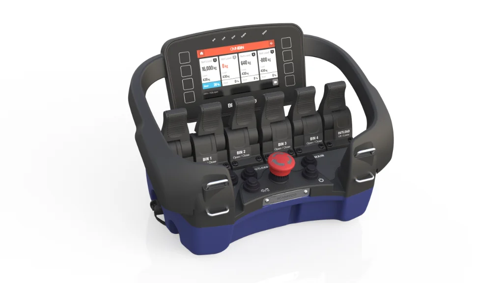 The OmniBin Generation II handheld remote control unit with its own display