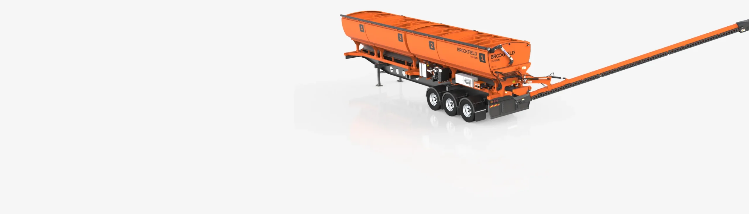 Render of the BROOKFIELD OmniBin Generation II with the tarp closed and the outload arm deployed